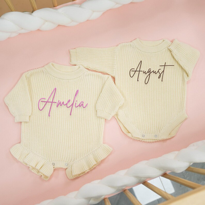 Baby Knit Romper - Personalized Embroidery Name