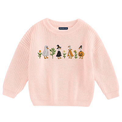 Halloween Goose Embroidery Cute Witch - Classic Knit Baby Sweater