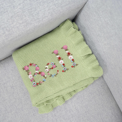 Knit Baby Blanket - Personalized Embroidered Floral