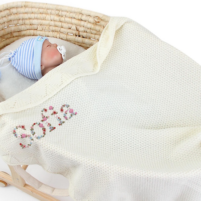 Knit Baby Blanket - Personalized Embroidered Floral