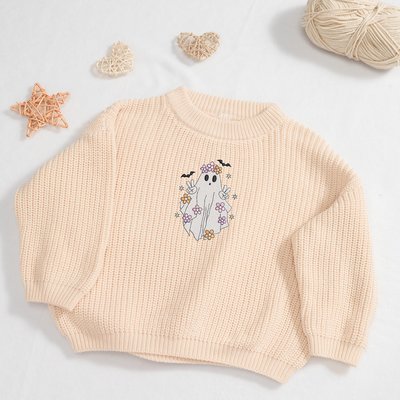 Embroidery Knit Baby Sweater | Halloween Cute Ghost