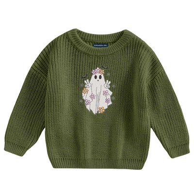Embroidery Knit Baby Sweater | Halloween Cute Ghost