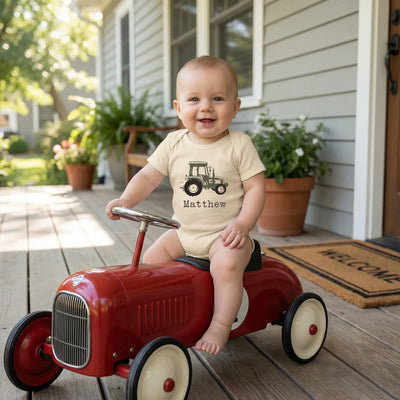 Farm Tractor Bamboo Baby Bodysuit in Soft Farm Themed Baby Onesie