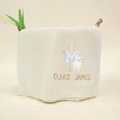 Custom Cross Embroidered Knit Baby Blanket