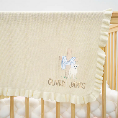Custom Cross Embroidered Knit Baby Blanket
