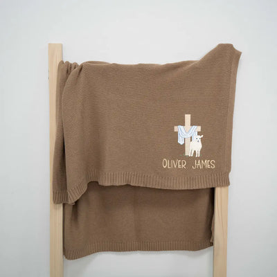Custom Cross Embroidered Knit Baby Blanket