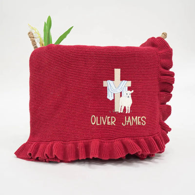 Custom Cross Embroidered Knit Baby Blanket