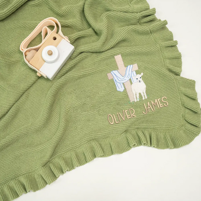 Custom Cross Embroidered Knit Baby Blanket