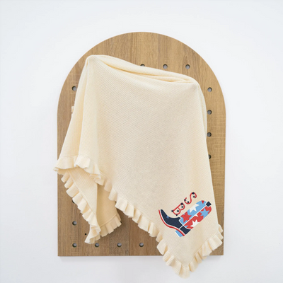 Beige Cream Personalized USA Star Cowboy Boots Embroidery Baby Blanket