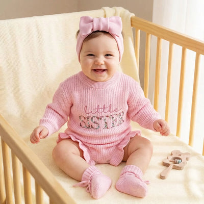 Embroidered Big Little Sister Baby Romper