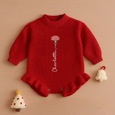 Birth Month Flower Embroidery Baby Romper