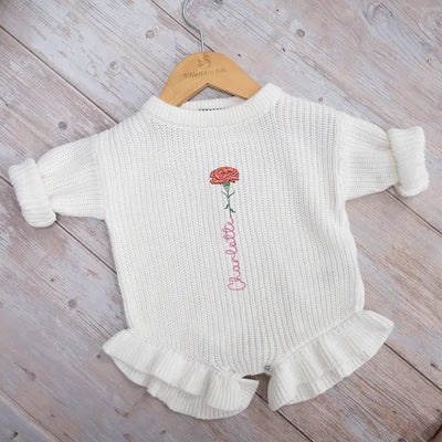 Birth Month Flower Embroidery Baby Romper