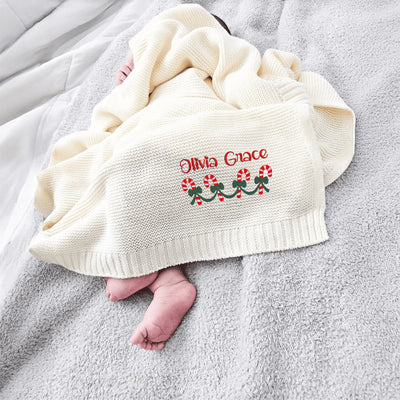 Candy Christmas Embroidery Baby Blanket with Name
