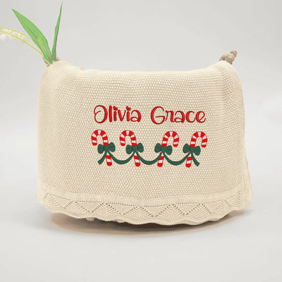 Candy Christmas Embroidery Baby Blanket with Name