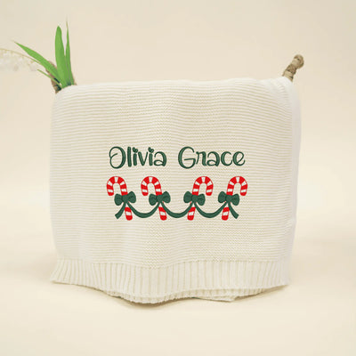 Candy Christmas Embroidery Baby Blanket with Name