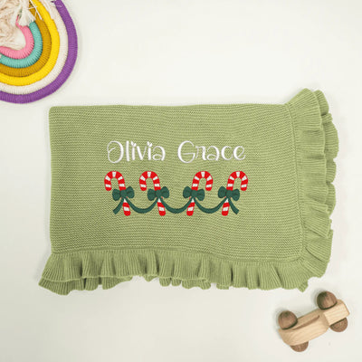 Candy Christmas Embroidery Baby Blanket with Name