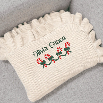 Candy Christmas Embroidery Baby Blanket with Name