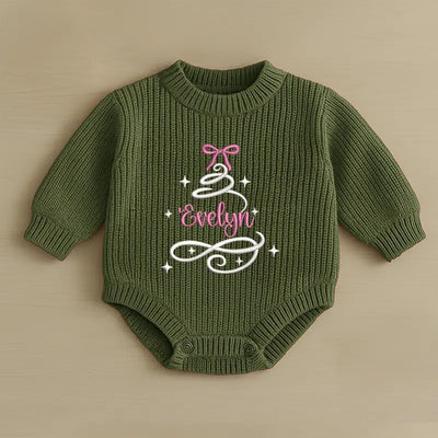 Chirstmas Embroidered Name Tree Baby Romper