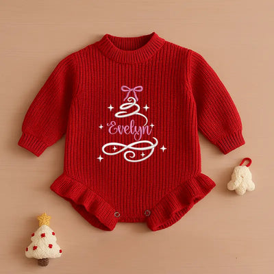 Chirstmas Embroidered Name Tree Baby Romper