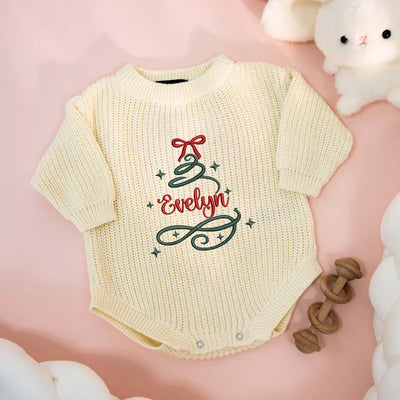 Chirstmas Embroidered Name Tree Baby Romper