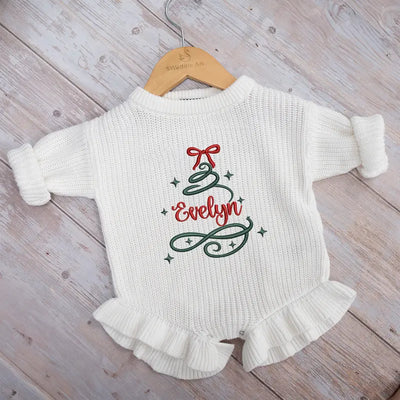 Chirstmas Embroidered Name Tree Baby Romper