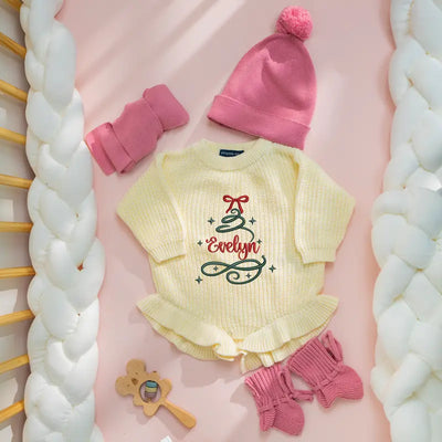 Chirstmas Embroidered Name Tree Baby Romper
