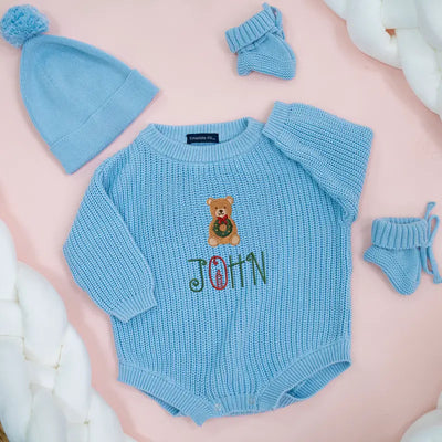 Christmas Bear Embroidered Baby Romper