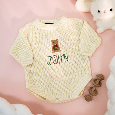Christmas Bear Embroidered Baby Romper