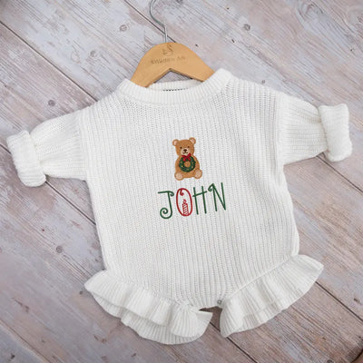 Christmas Bear Embroidered Baby Romper