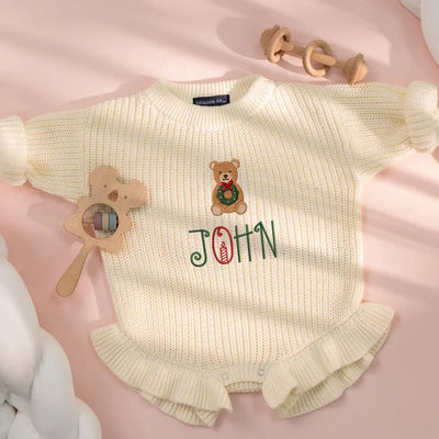 Christmas Bear Embroidered Baby Romper