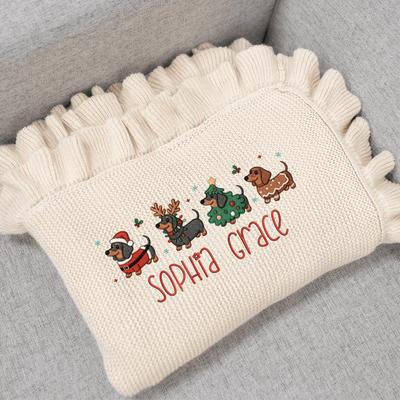 Christmas Festival Dachshund Embroidery Baby Blanket