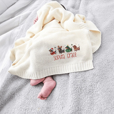 Christmas Festival Dachshund Embroidery Baby Blanket