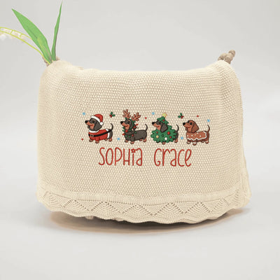 Christmas Festival Dachshund Embroidery Baby Blanket