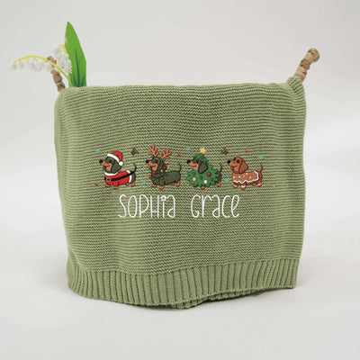 Christmas Festival Dachshund Embroidery Baby Blanket