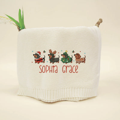 Christmas Festival Dachshund Embroidery Baby Blanket