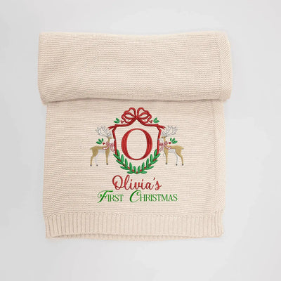 Christmas Initial Frame Embroidery Baby Name Blanket SwaddleAn