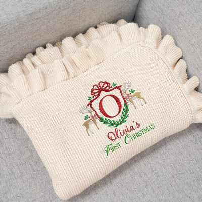 Christmas Initial Frame Embroidery Baby Name Blanket SwaddleAn