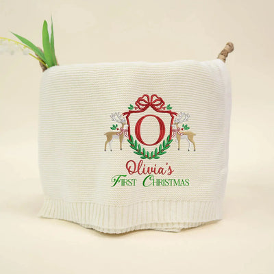 Christmas Initial Frame Embroidery Baby Name Blanket SwaddleAn