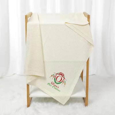 Christmas Initial Frame Embroidery Baby Name Blanket SwaddleAn