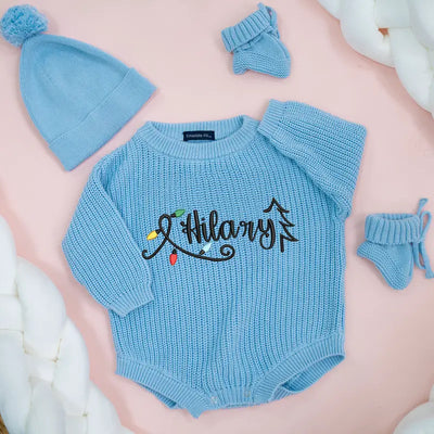 Christmas Lights Embroidered Baby Romper