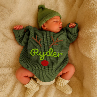 Christmas Reindeer Custom Name Baby Sweater