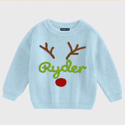 Christmas Reindeer Custom Name Baby Sweater