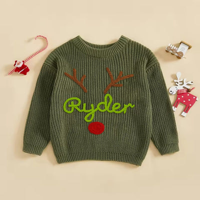 Christmas Reindeer Custom Name Baby Sweater