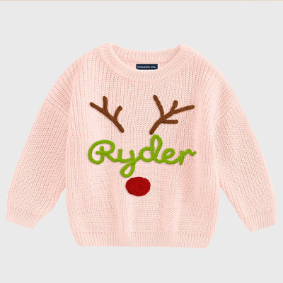Christmas Reindeer Custom Name Baby Sweater