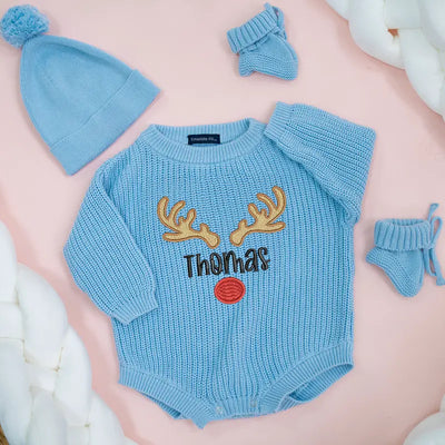 Christmas Reindeer Embroidery Name Baby Romper