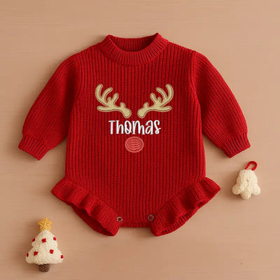 Christmas Reindeer Embroidery Name Baby Romper