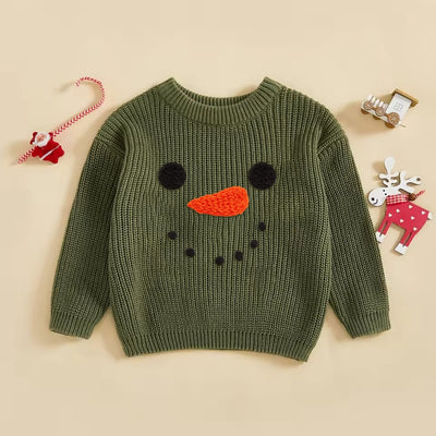 Christmas Snowman Embroidery Baby Sweater