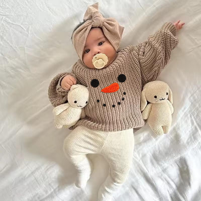 Christmas Snowman Embroidery Baby Sweater