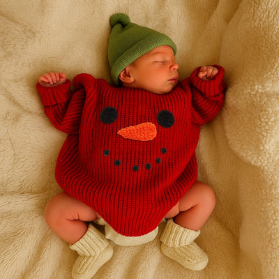 Christmas Snowman Embroidery Baby Sweater