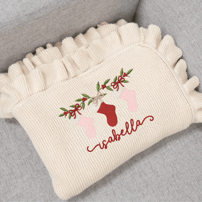Christmas Stockings Embroidery Baby Blanket with Name